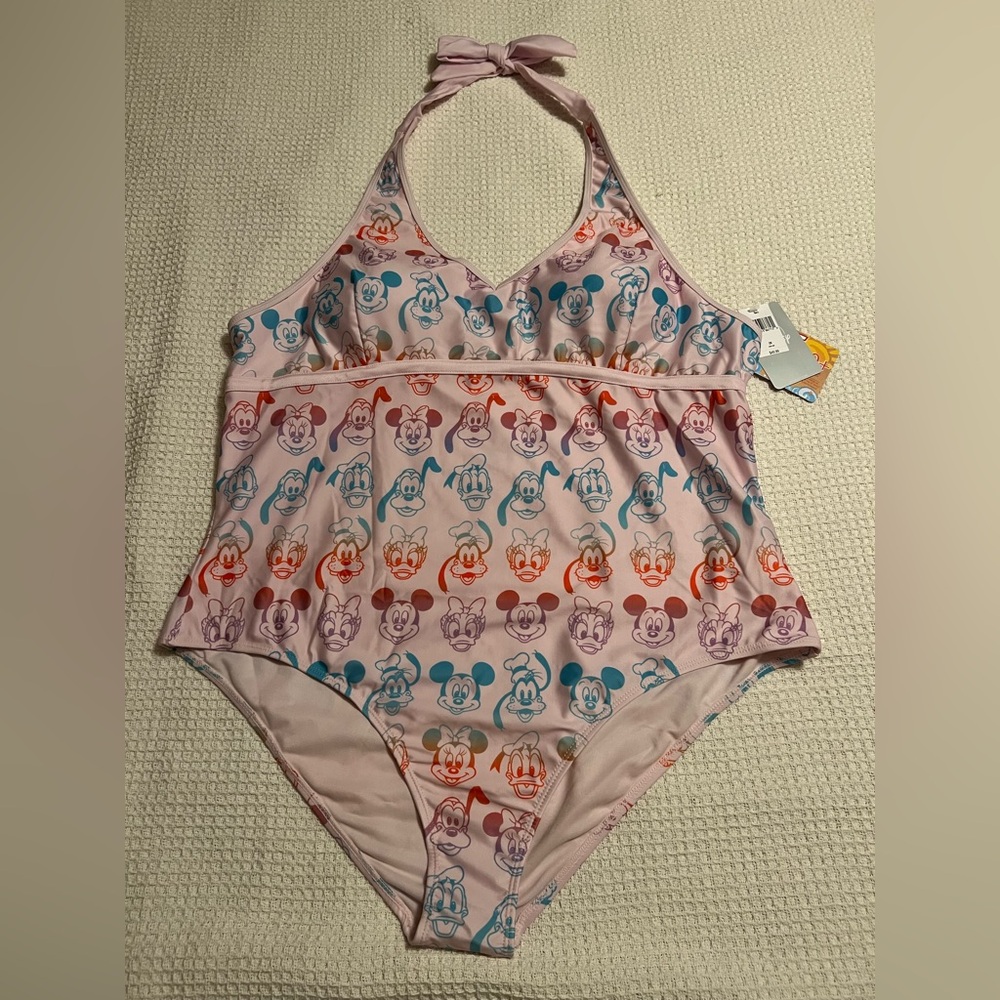 Disney 2X Pink Mickey, Minnie, Pluto, Goofy Ladies/Womens Bathing Suit/Swimsuit